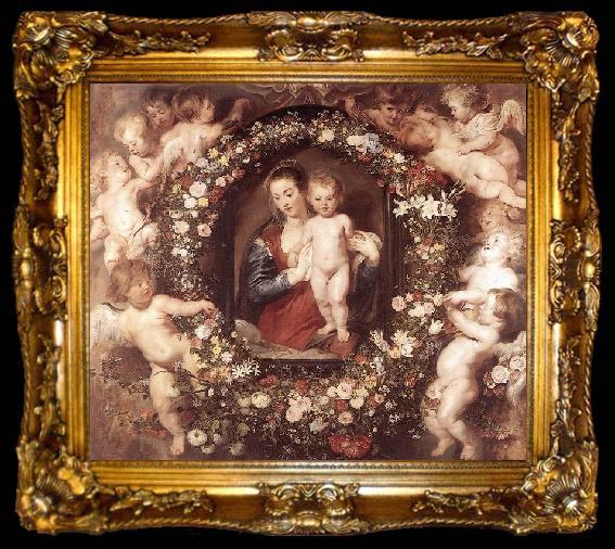 framed  RUBENS, Pieter Pauwel Madonna in Floral Wreath, ta009-2